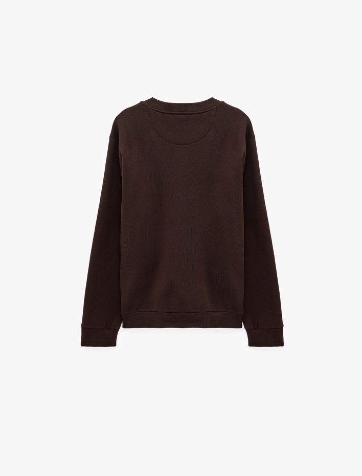  Uzun Kollu Süslü Kapamalı Üç İplik Şardonlu Bisiklet Yaka Sweatshirt