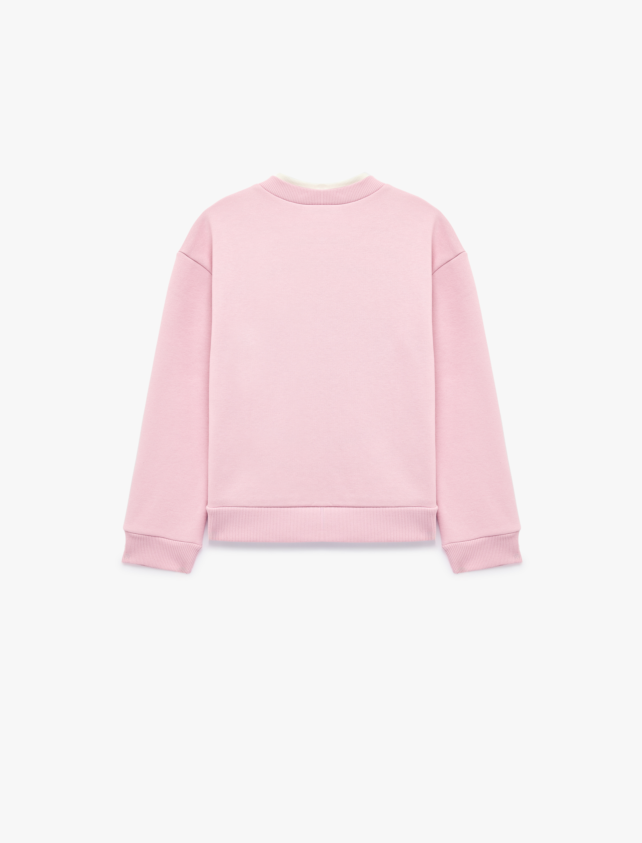  Kız Çocuk Kedi Baskılı Şardonlu Bisiklet Yaka Uzun Kollu Sweatshirt