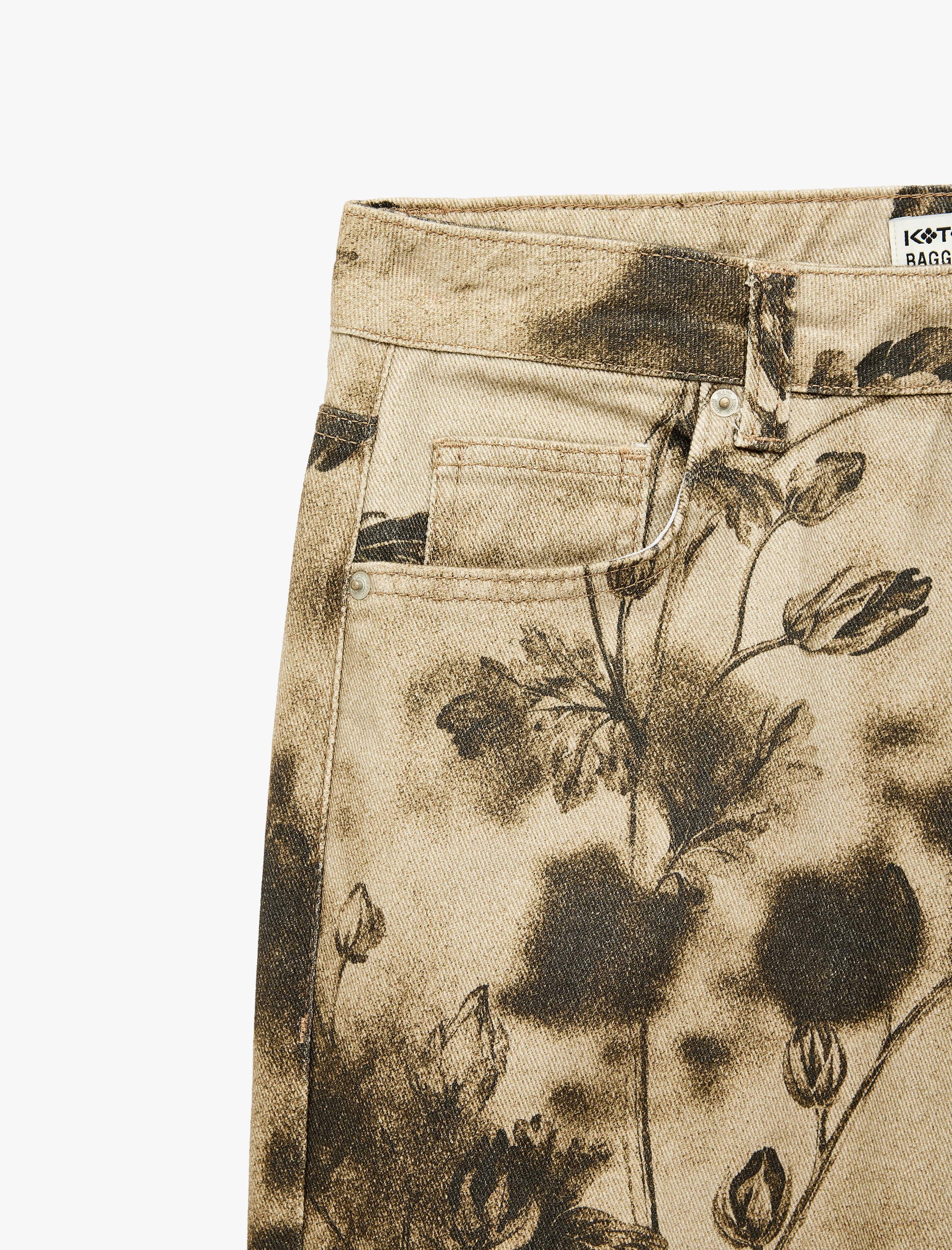   Pamuklu Baskılı Düşük Bel Rahat Kalıp Çiçekli Baggy Pantolon