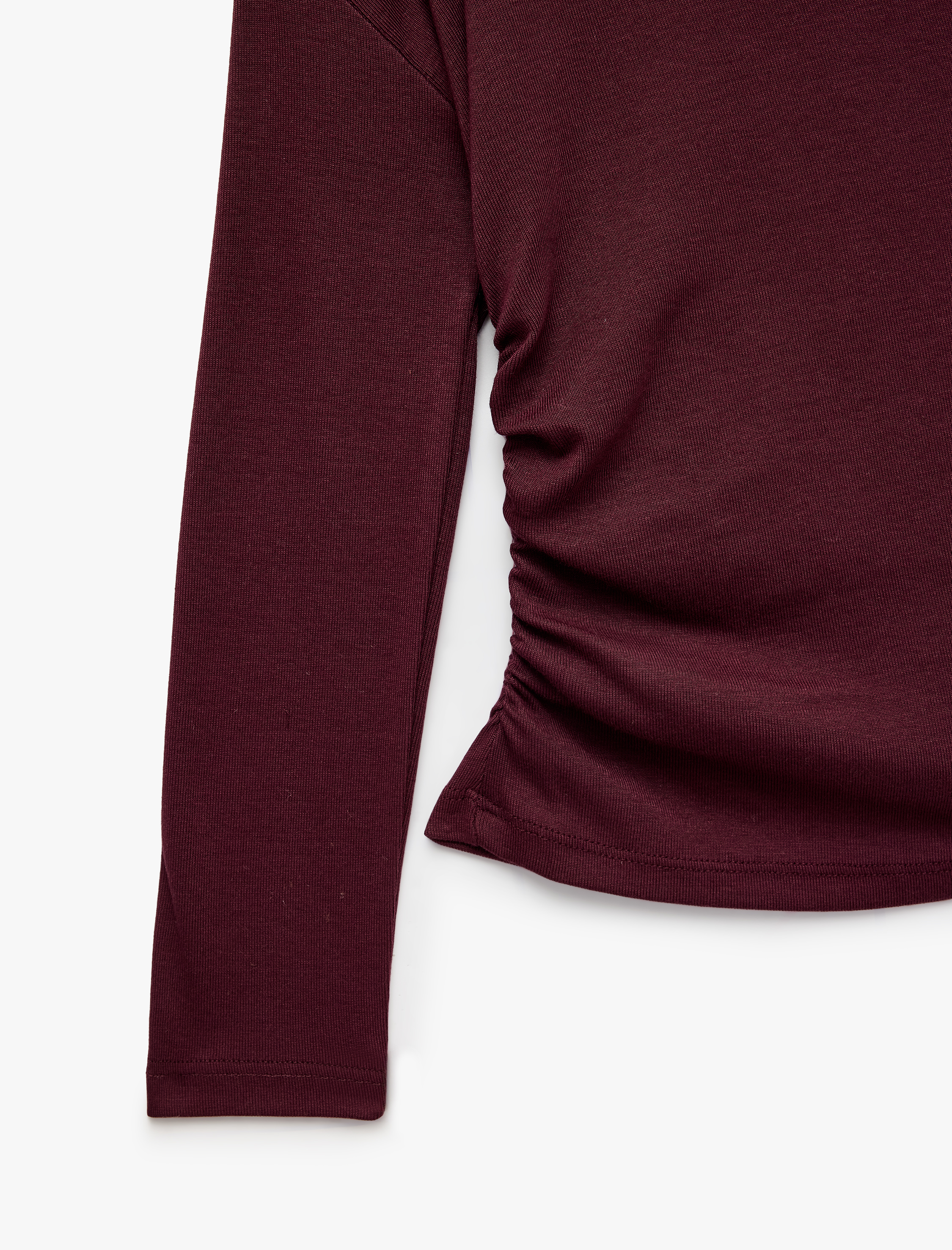  Kız Çocuk Büzgülü Slim Fit Asimetrik Yaka Uzun Kollu Tişört