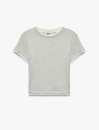 Modal Kumaş Slim Fit Biyeli Katmanlı Bisiklet Yaka Kısa Kollu Spor Tişört