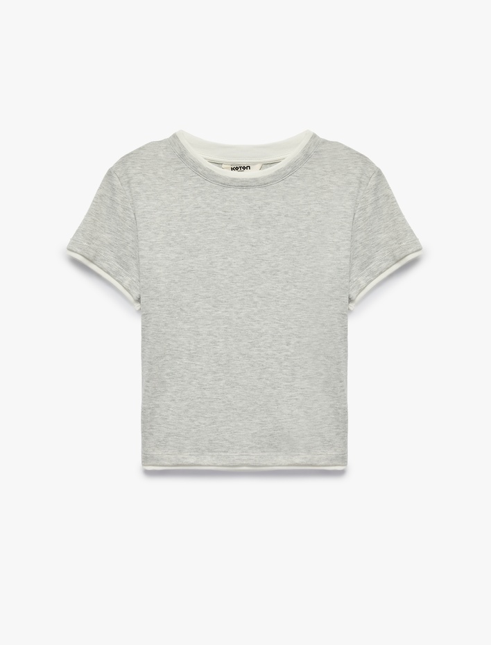  Modal Kumaş Slim Fit Biyeli Katmanlı Bisiklet Yaka Kısa Kollu Spor Tişört