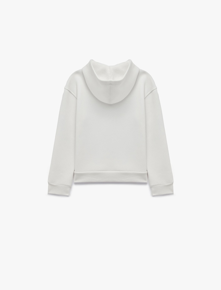 Kız Çocuk Kedi Baskılı Şardonlu Cepli Uzun Kollu Kapşonlu Sweatshirt