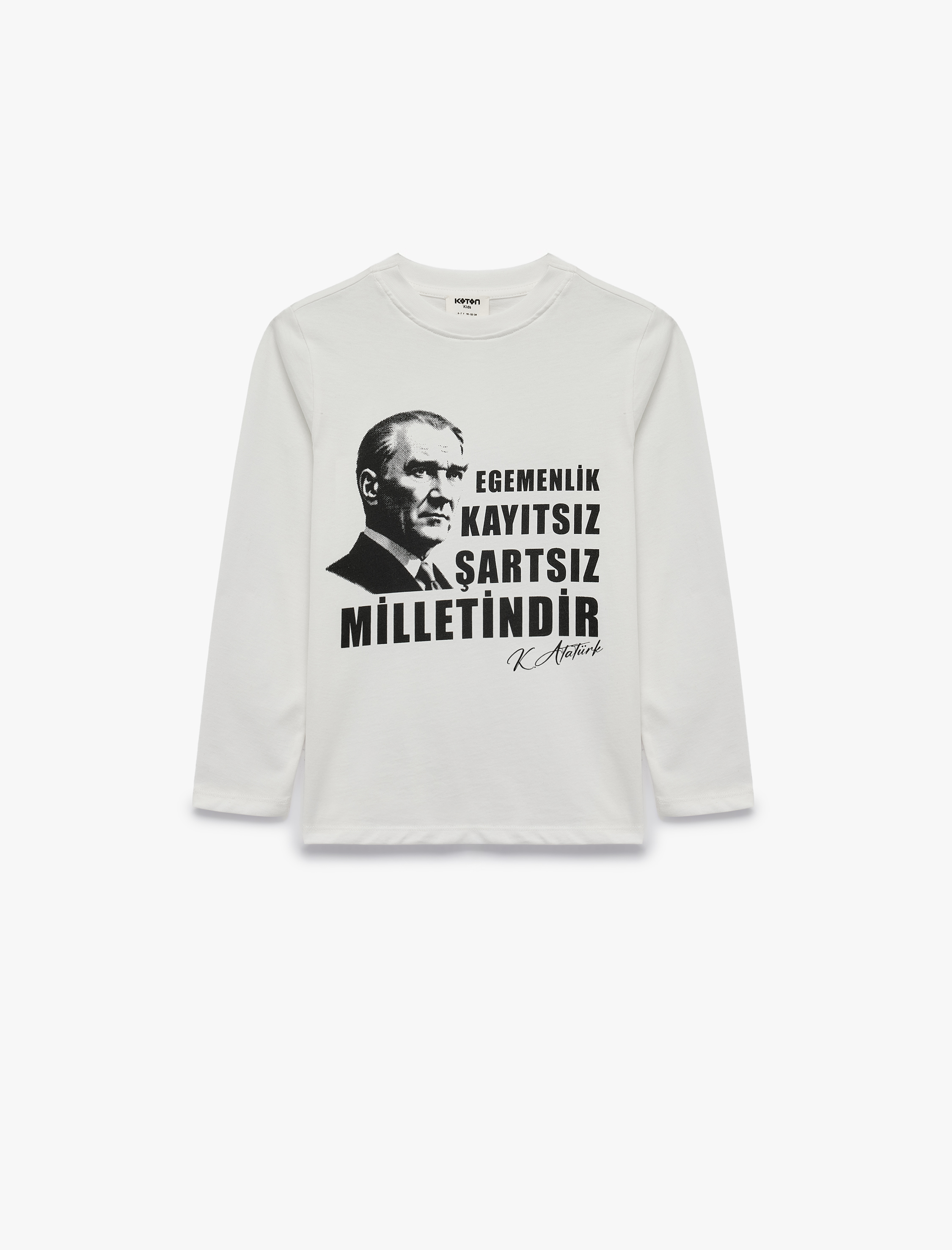  Kız Çocuk Atatürk Baskılı Pamuklu Bisiklet Yaka Uzun Kollu Tişört