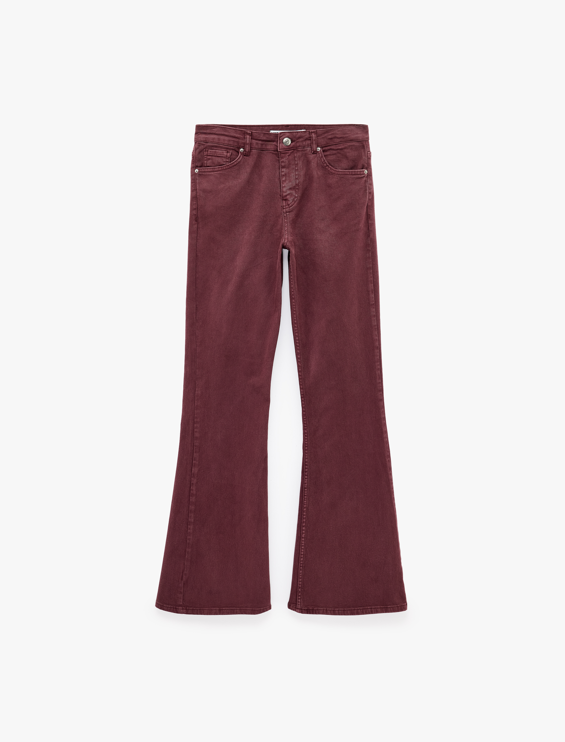   Pamuklu Dar Kesim Yüksek Bel Cepli Düğmeli İspanyol Paça Pantolon - Flare Jeans