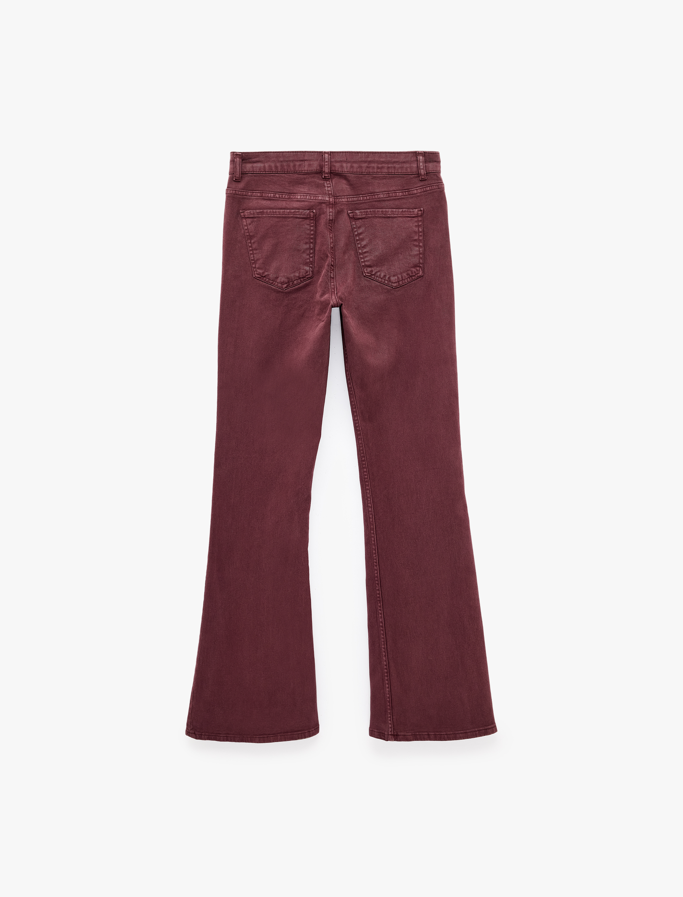  Pamuklu Dar Kesim Yüksek Bel Cepli Düğmeli İspanyol Paça Pantolon - Flare Jeans