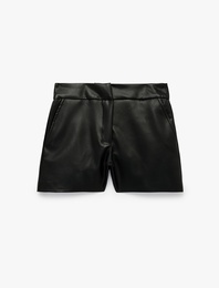 Cepli Slim Fit Suni Deri Mini Şort