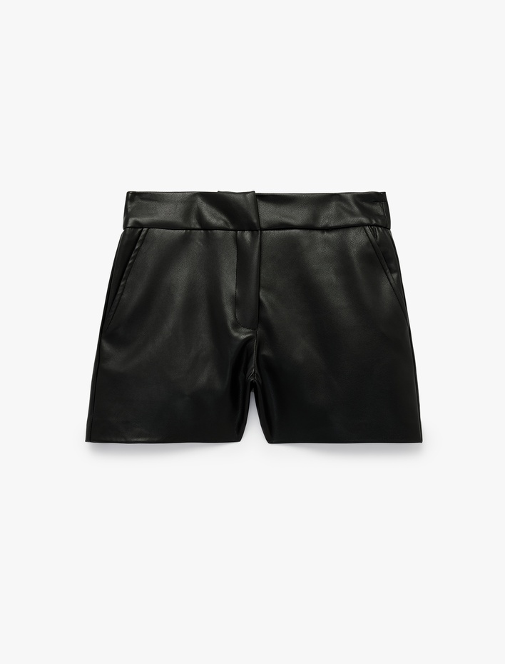  Cepli Slim Fit Suni Deri Mini Şort