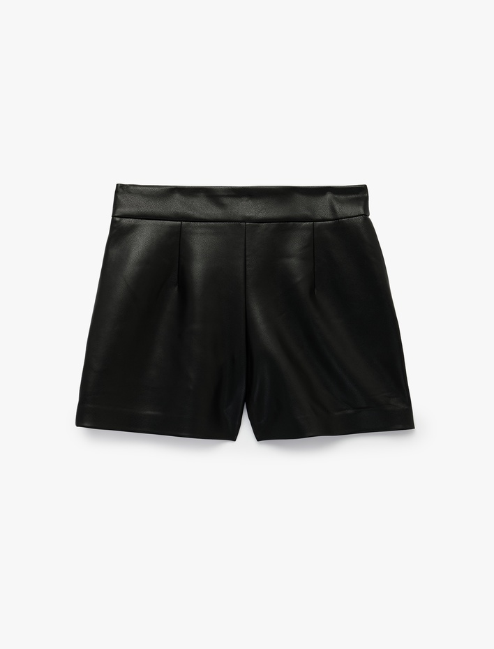  Cepli Slim Fit Suni Deri Mini Şort