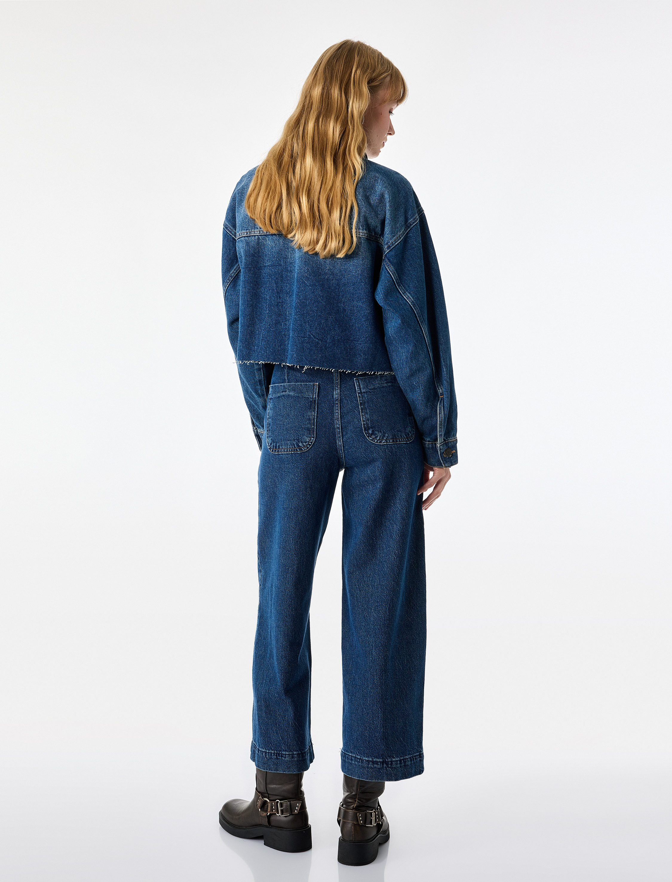  Pamuklu Cepli Düğmeli Geniş Kısa Paça Denim Pantolon - Culotte Jeans