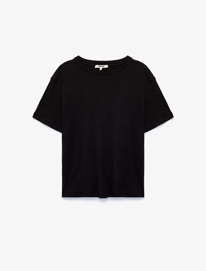  Pamuklu Kısa Kollu Bisiklet Yaka Oversize Basic Tişört