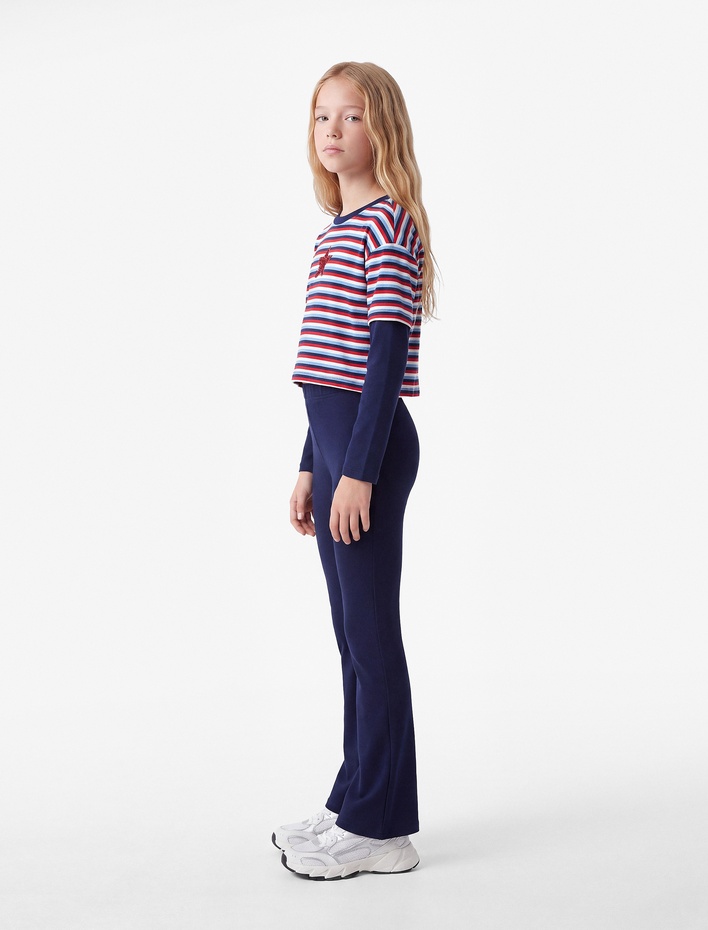 Kız Çocuk Beli Lastikli Slim Fit İspanyol Paça Tayt