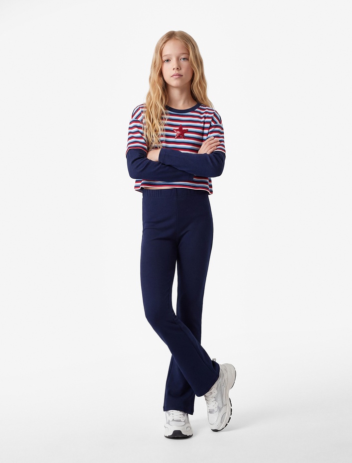 Kız Çocuk Beli Lastikli Slim Fit İspanyol Paça Tayt