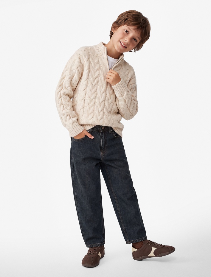 Erkek Çocuk Cepli Rahat Kesim Pamuklu Baggy Denim Pantolon