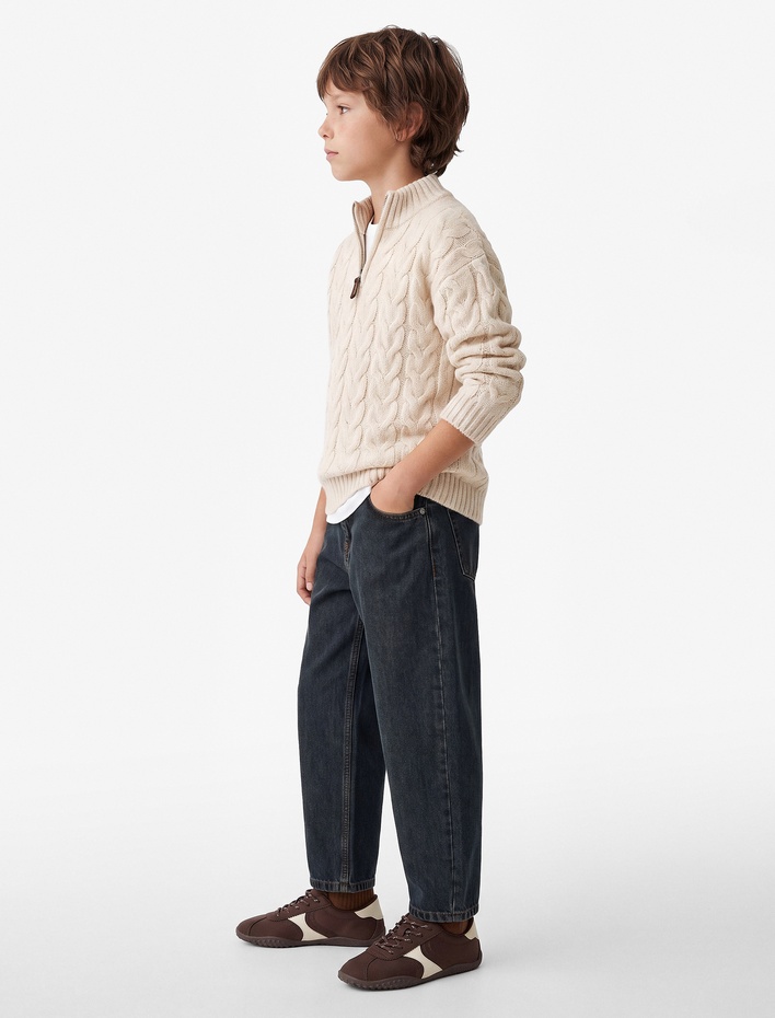 Erkek Çocuk Cepli Rahat Kesim Pamuklu Baggy Denim Pantolon