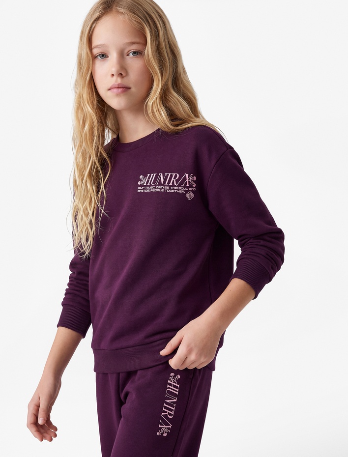 Kız Çocuk KPop Demon Hunters Baskılı Şardonlu Bisiklet Yaka Uzun Kollu Lisanslı Sweatshirt