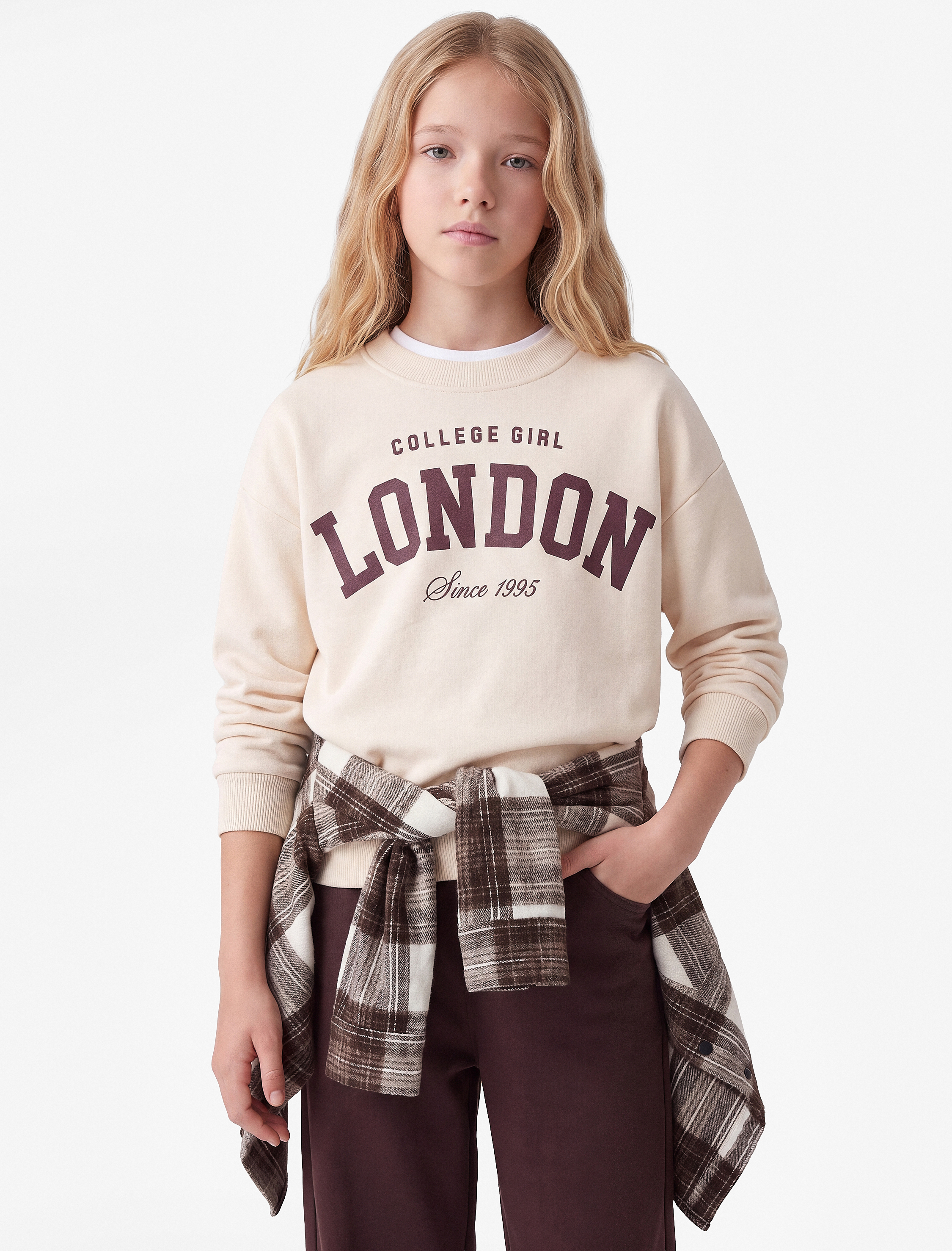  Kız Çocuk Baskılı Uzun Kollu Bisiklet Yaka Şardonlu Sweatshirt