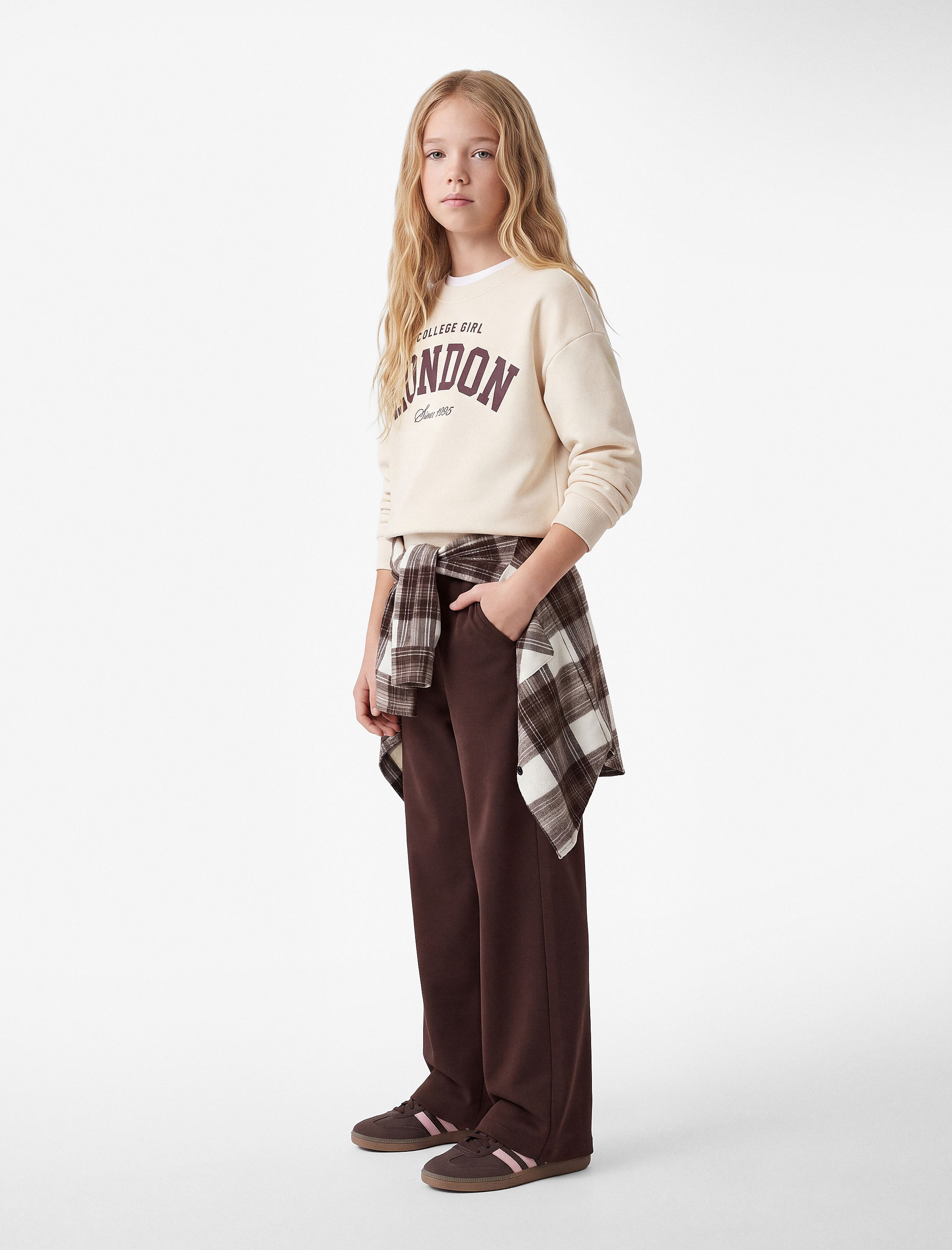  Kız Çocuk Baskılı Uzun Kollu Bisiklet Yaka Şardonlu Sweatshirt