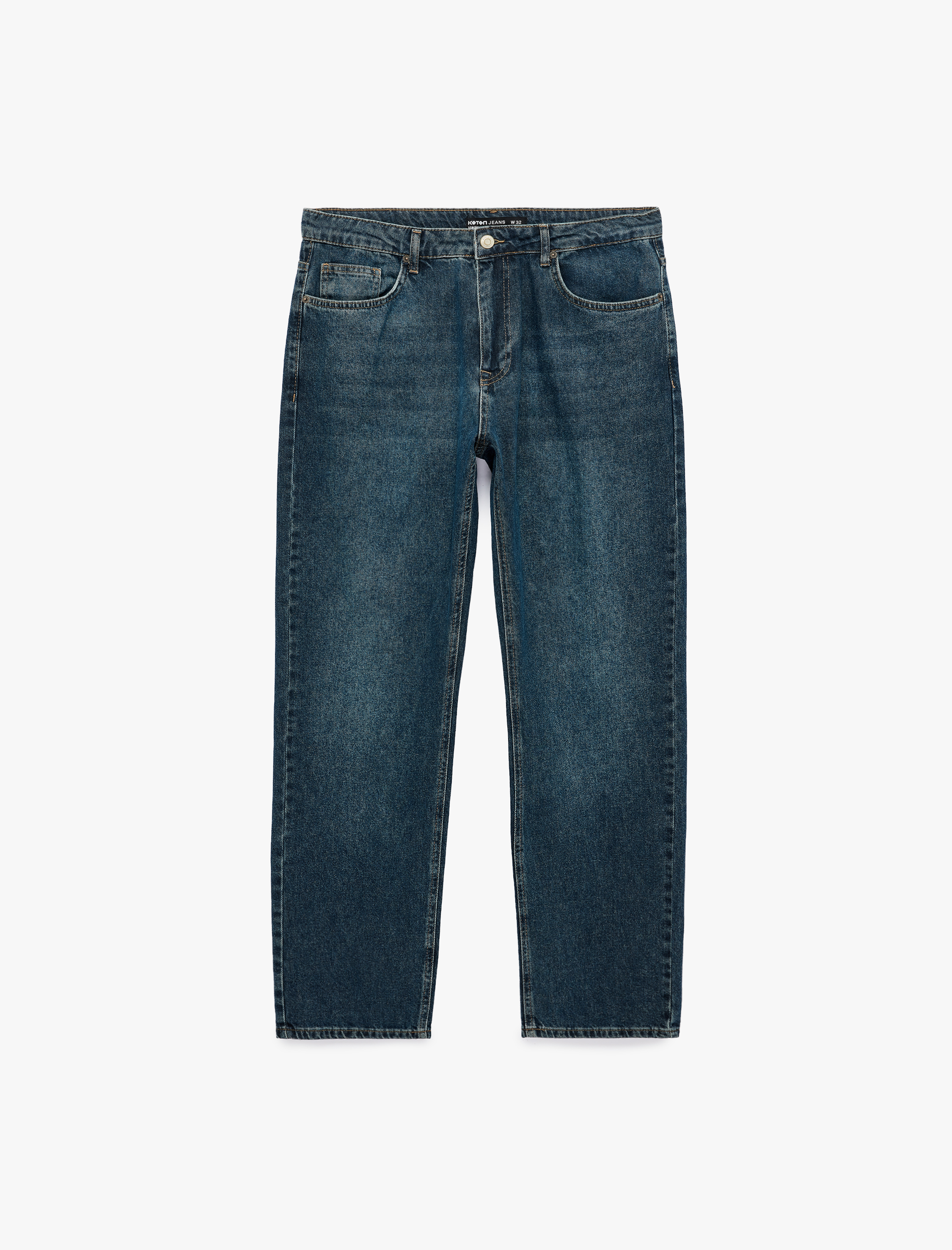   Cepli Normal Bel Pamuklu Vintage Straight Jean Pantolon