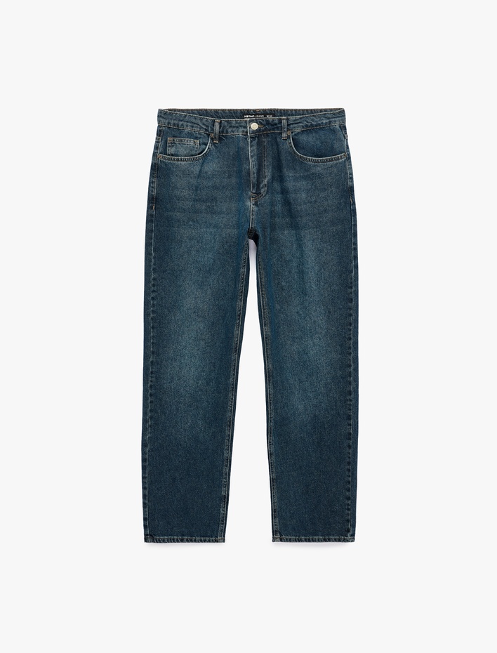  Cepli Normal Bel Pamuklu Vintage Straight Jean Pantolon