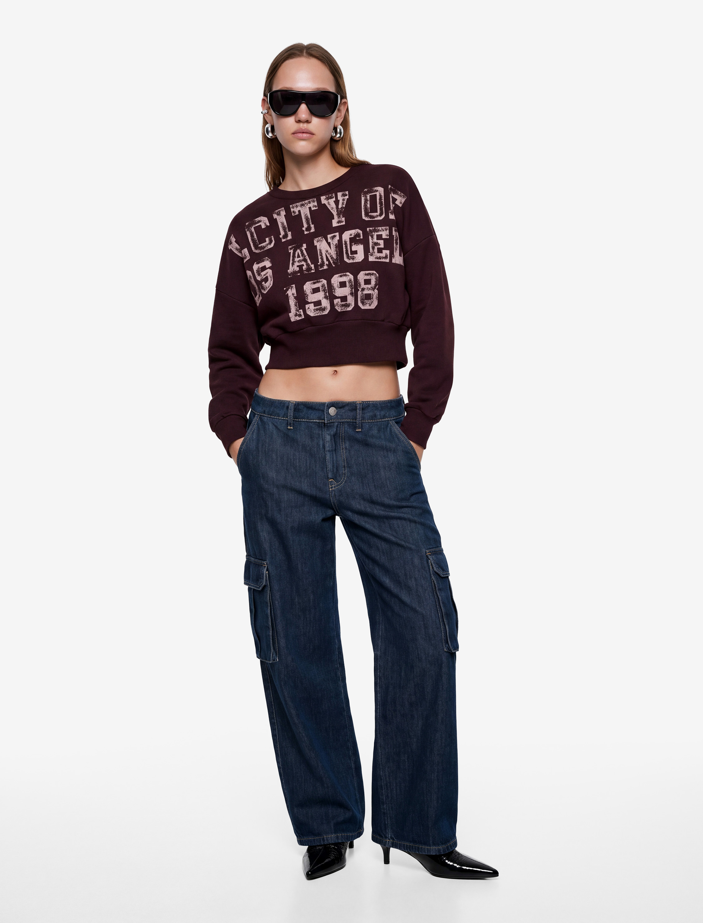   Ribanalı Bisiklet Yaka Uzun Kollu Baskılı Sweatshirt