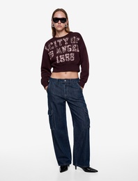 Ribanalı Bisiklet Yaka Uzun Kollu Baskılı Sweatshirt