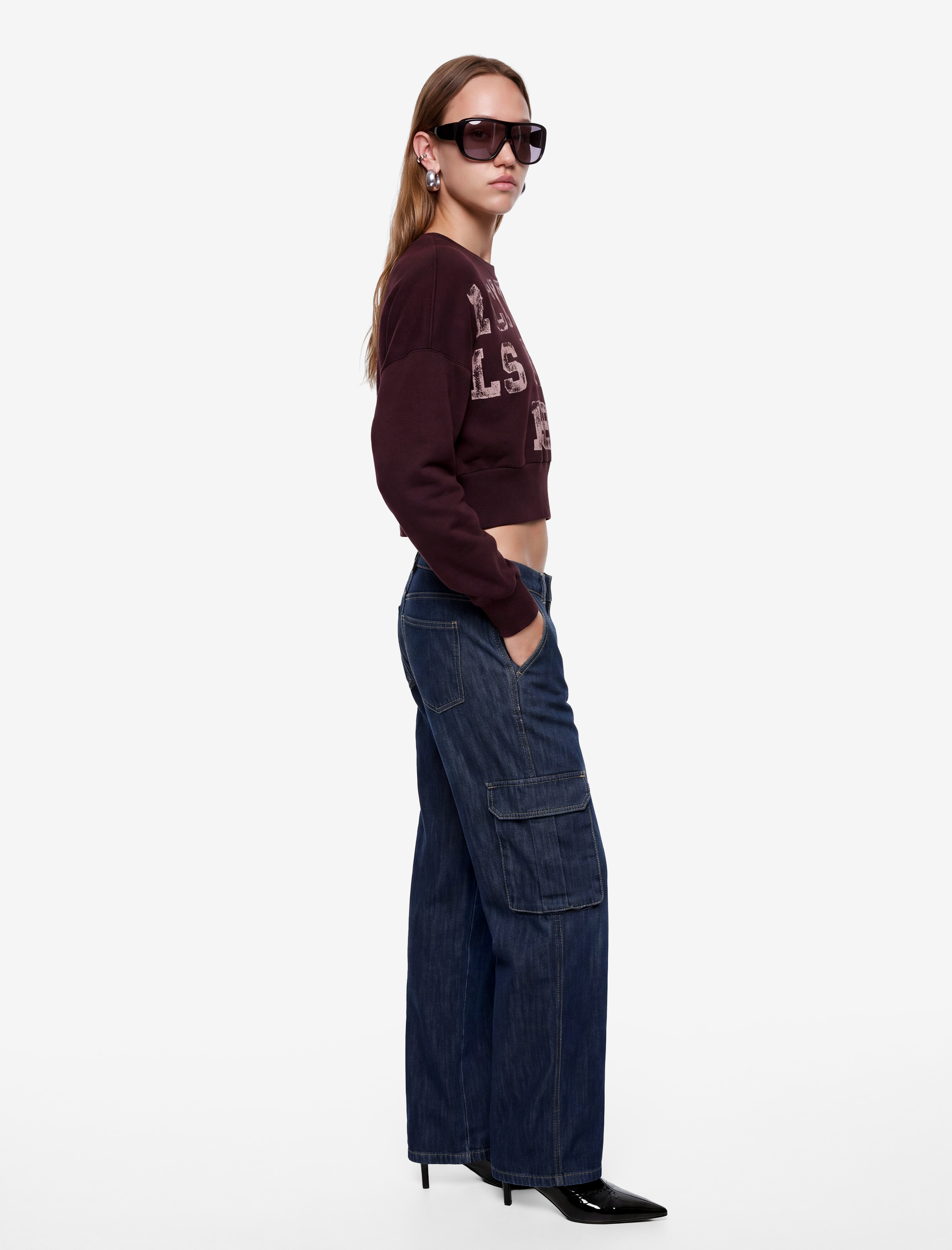   Ribanalı Bisiklet Yaka Uzun Kollu Baskılı Sweatshirt