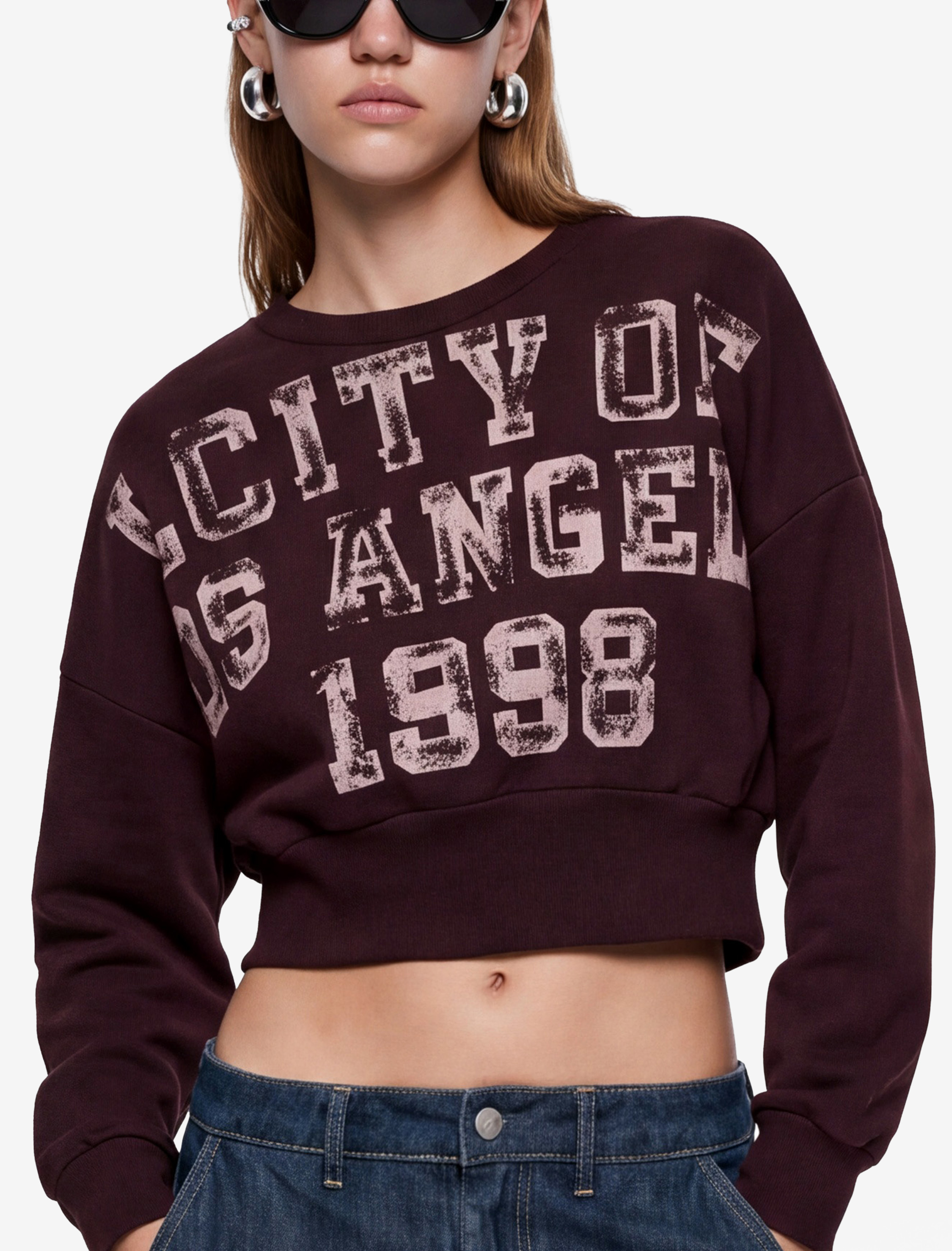   Ribanalı Bisiklet Yaka Uzun Kollu Baskılı Sweatshirt