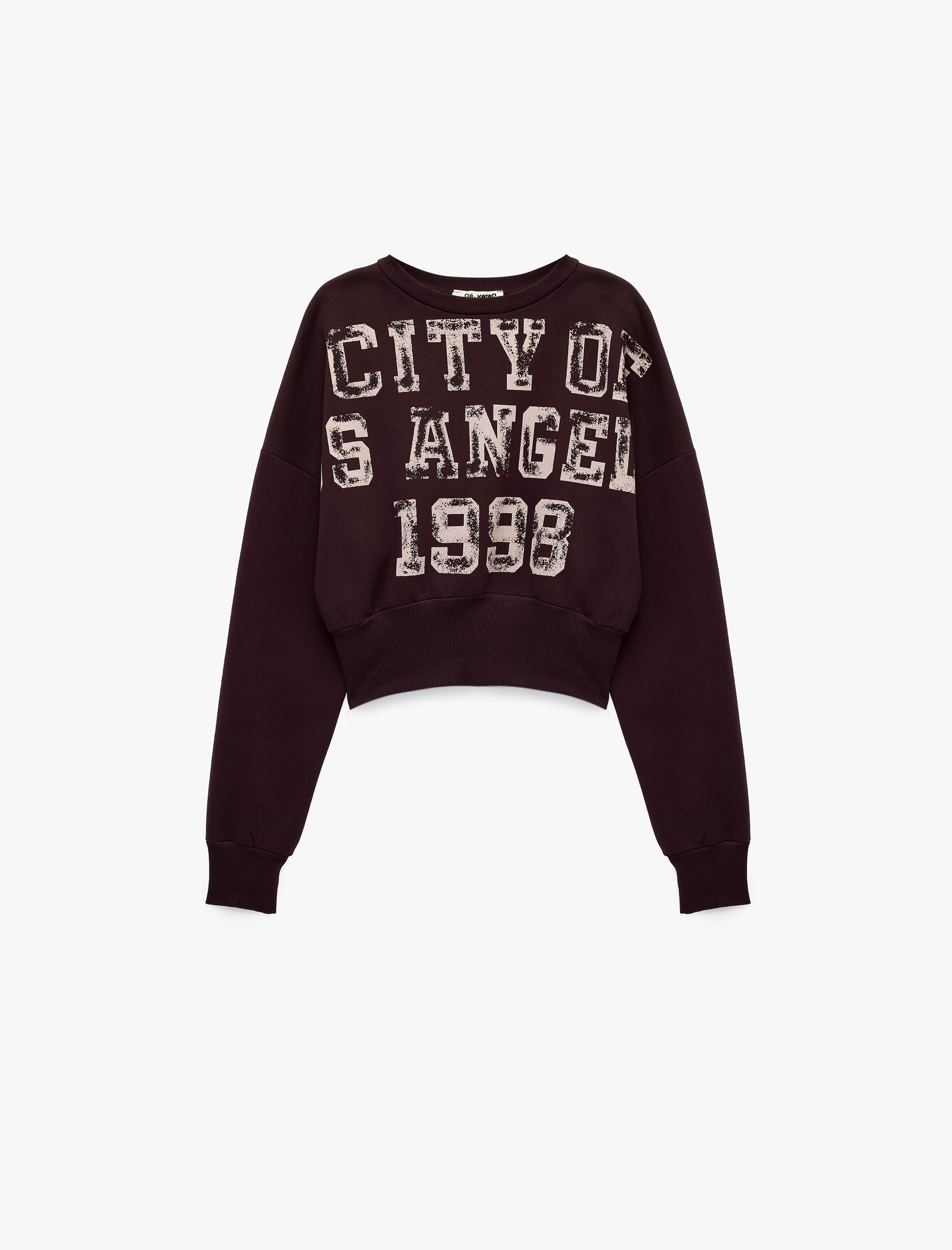   Ribanalı Bisiklet Yaka Uzun Kollu Baskılı Sweatshirt