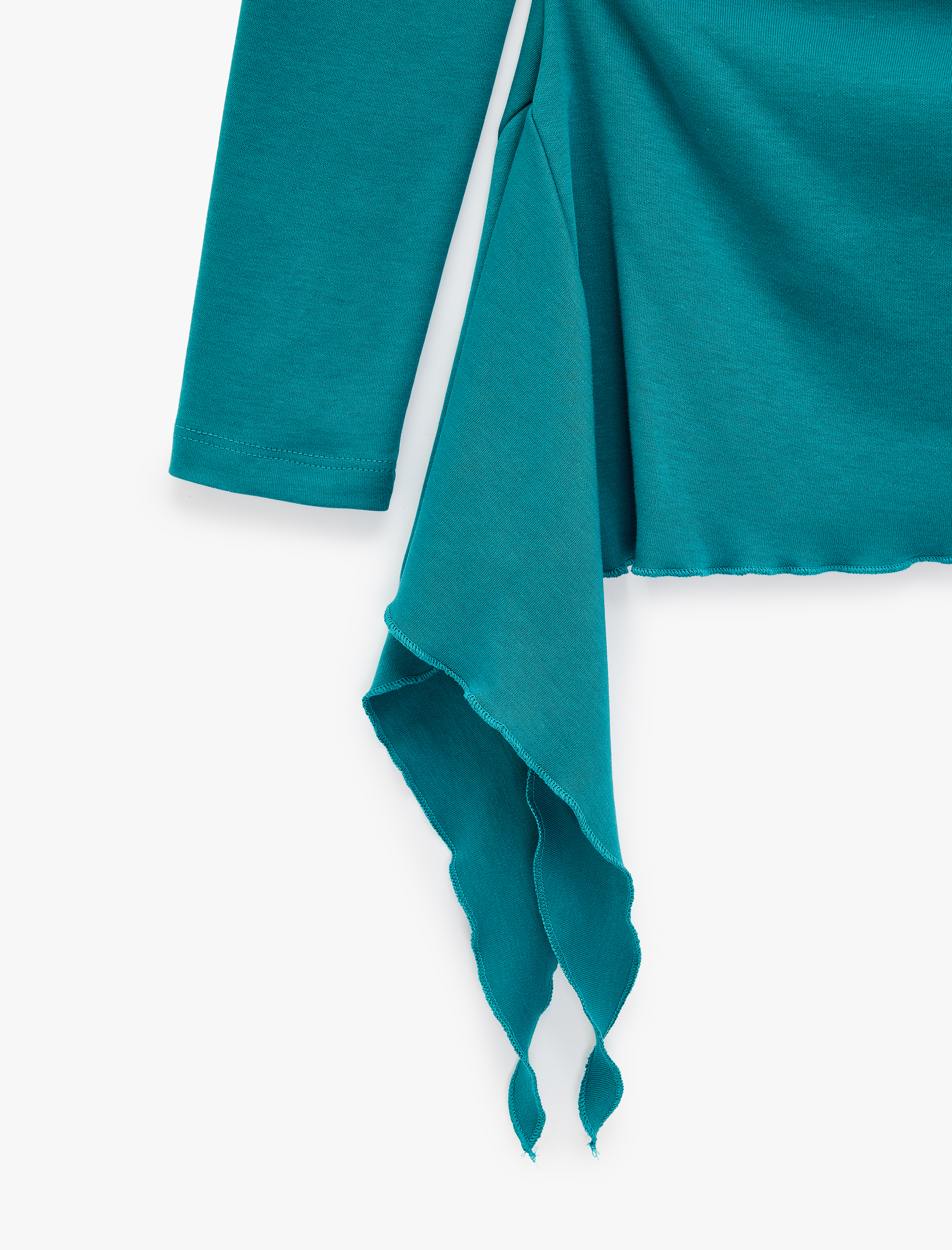   Pamuklu Bisiklet Yaka Uzun Kollu Slim Fit Drapeli Asimetrik Bluz