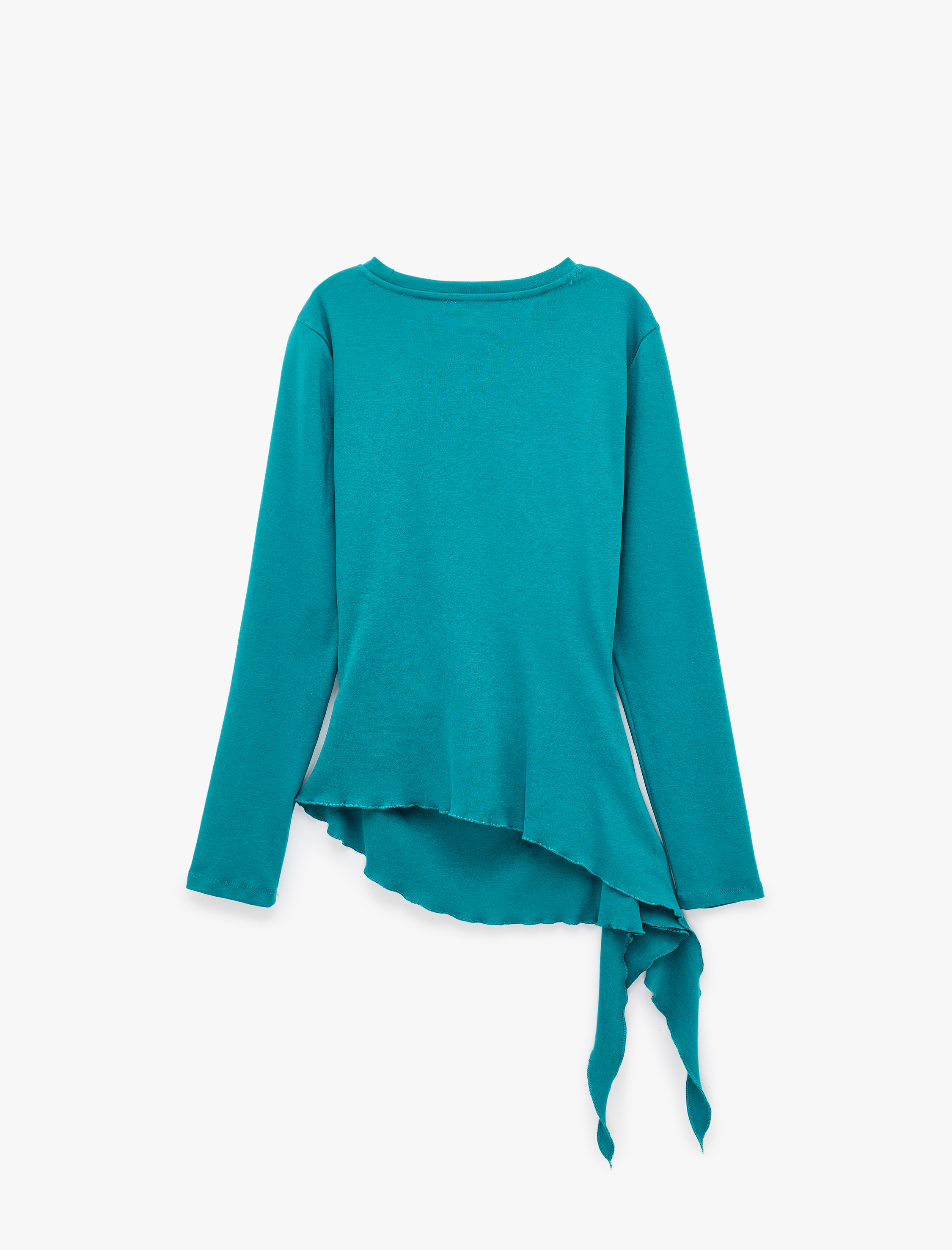   Pamuklu Bisiklet Yaka Uzun Kollu Slim Fit Drapeli Asimetrik Bluz