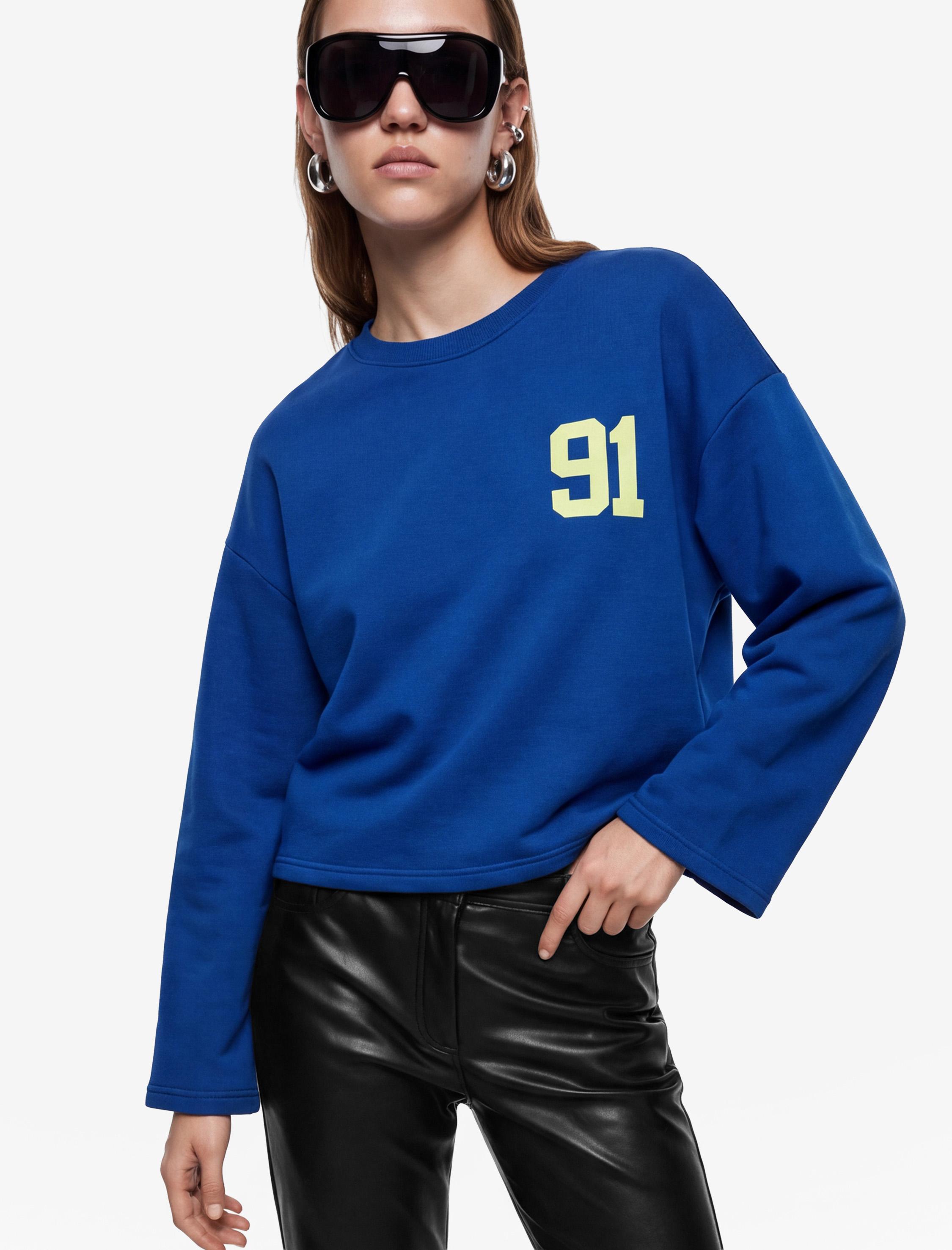   Bisiklet Yaka Uzun Kollu Arkası Baskılı Oversize Sweatshirt