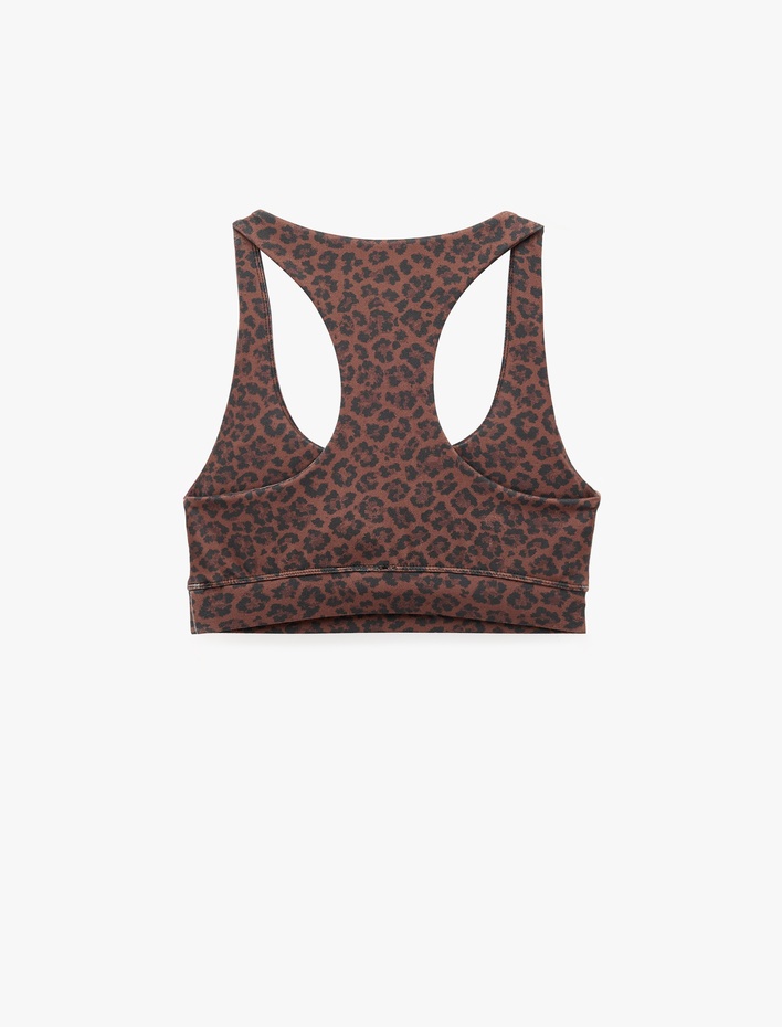  Slim Fit Kaplı U Yaka Leopar Desenli Sporcu Sütyeni