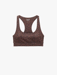 Slim Fit Kaplı U Yaka Leopar Desenli Sporcu Sütyeni