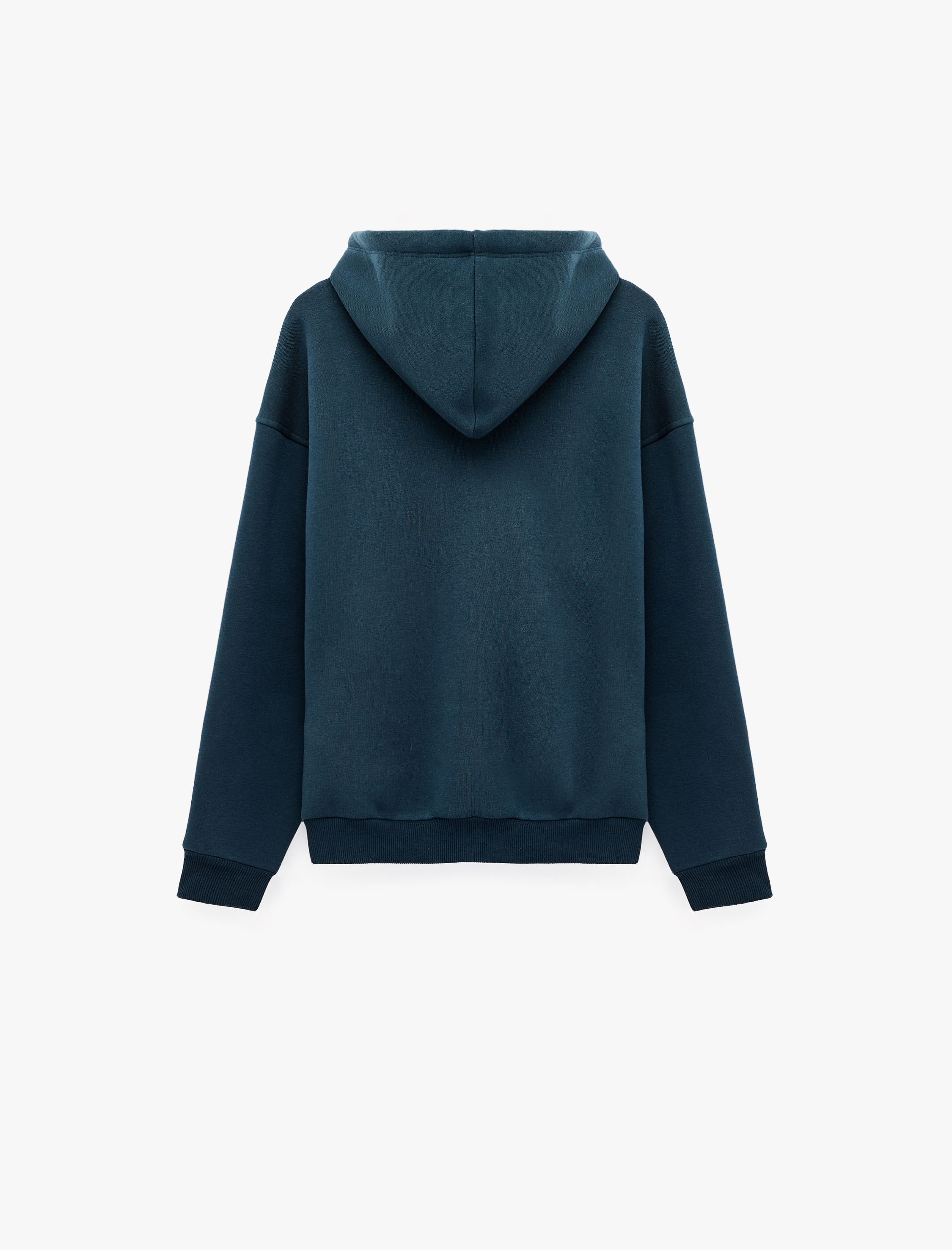   Üç İplik Şardonlu Yıldız İşlemeli Kanguru Cepli Kapüşonlu Fermuarlı Oversize Sweatshirt