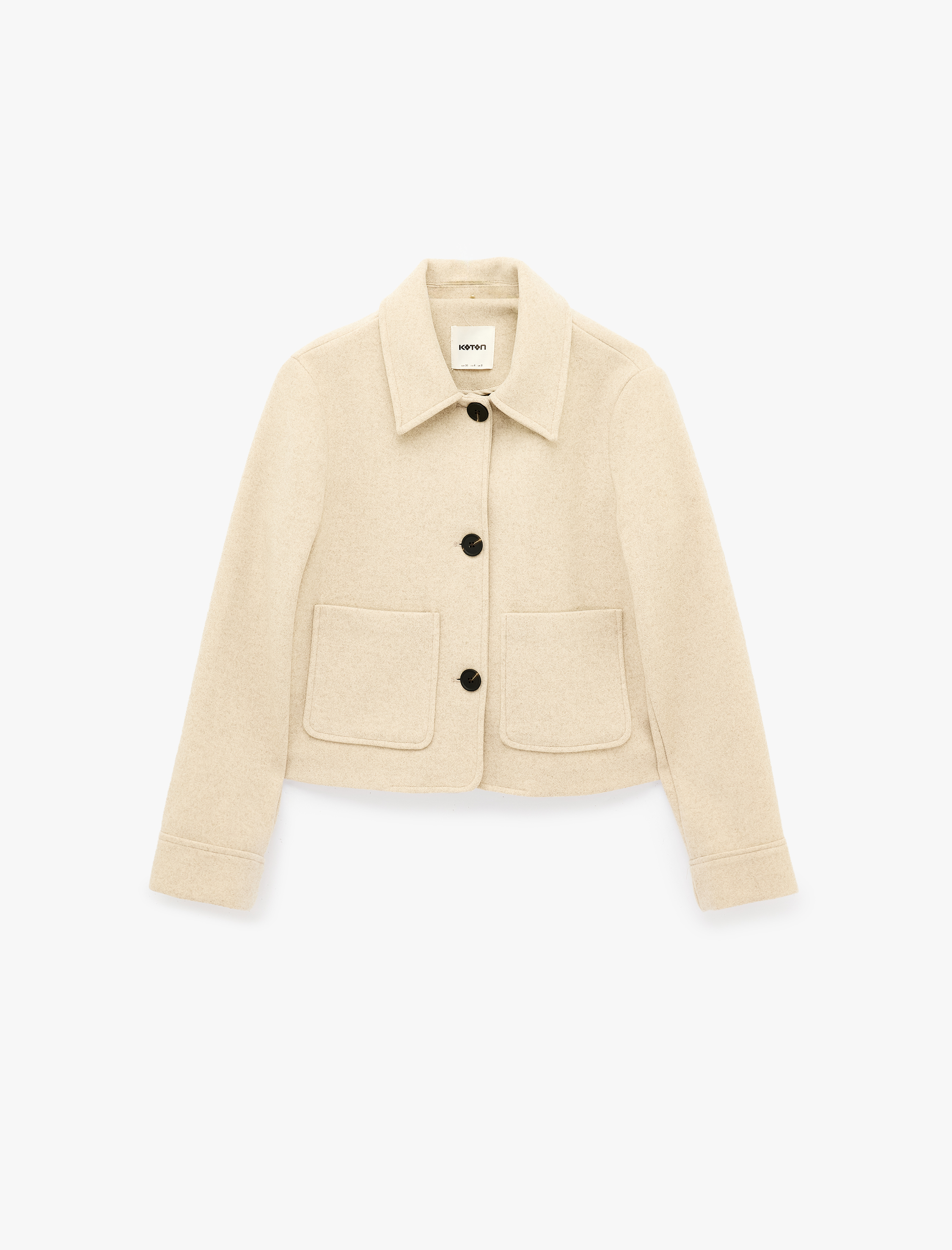  Cepli Düğmeli Crop Kaşe Mevsimlik Bomber Ceket
