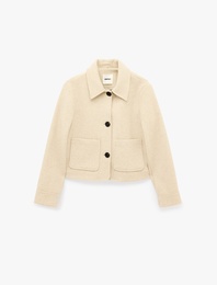 Cepli Düğmeli Crop Kaşe Mevsimlik Bomber Ceket