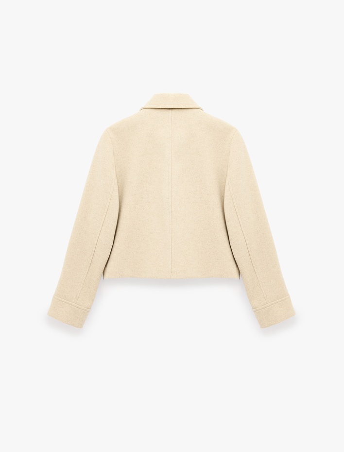  Cepli Düğmeli Crop Kaşe Mevsimlik Bomber Ceket
