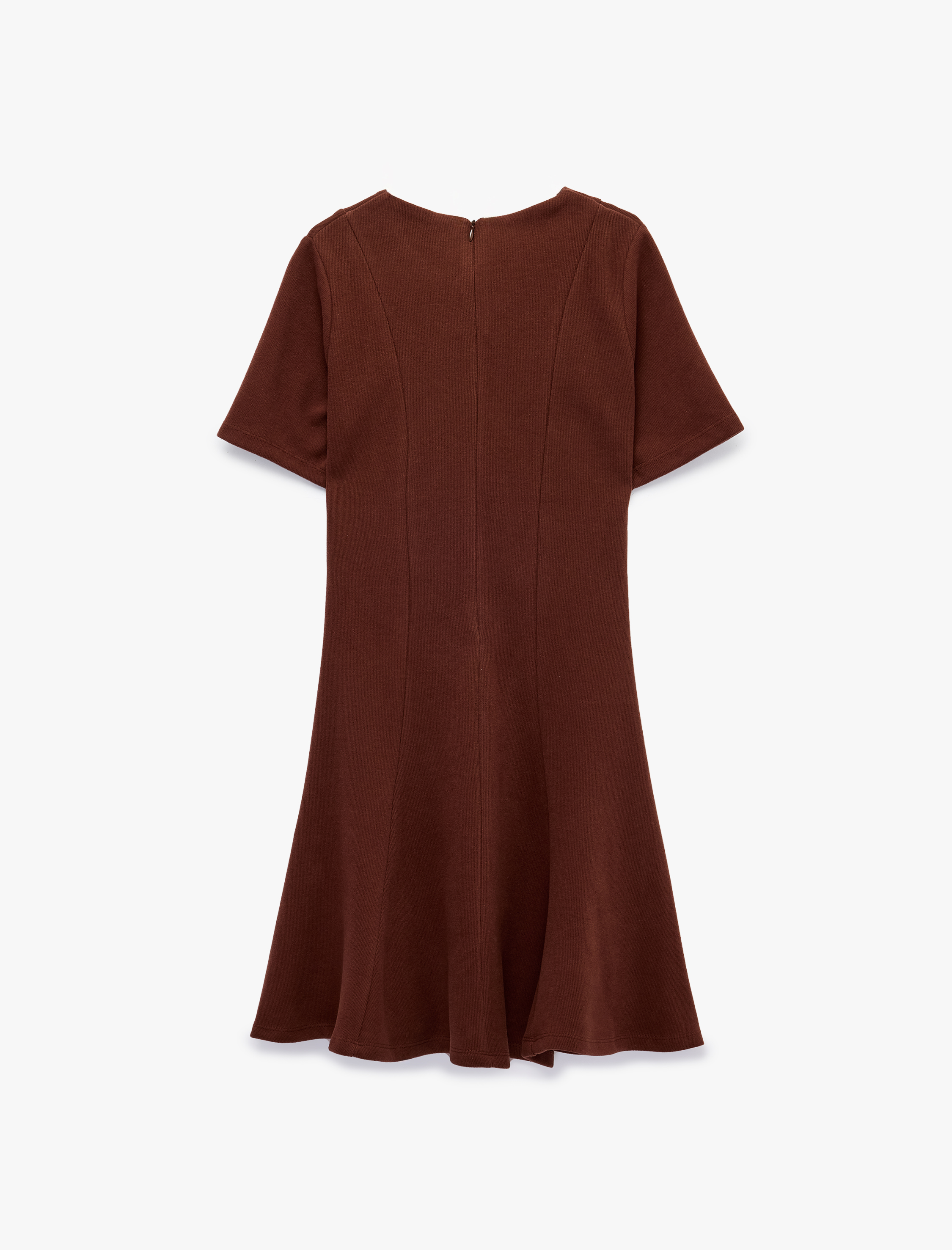   Slim Fit Bisiklet Yaka Kısa Kollu Süs Düğmeli Mini Elbise