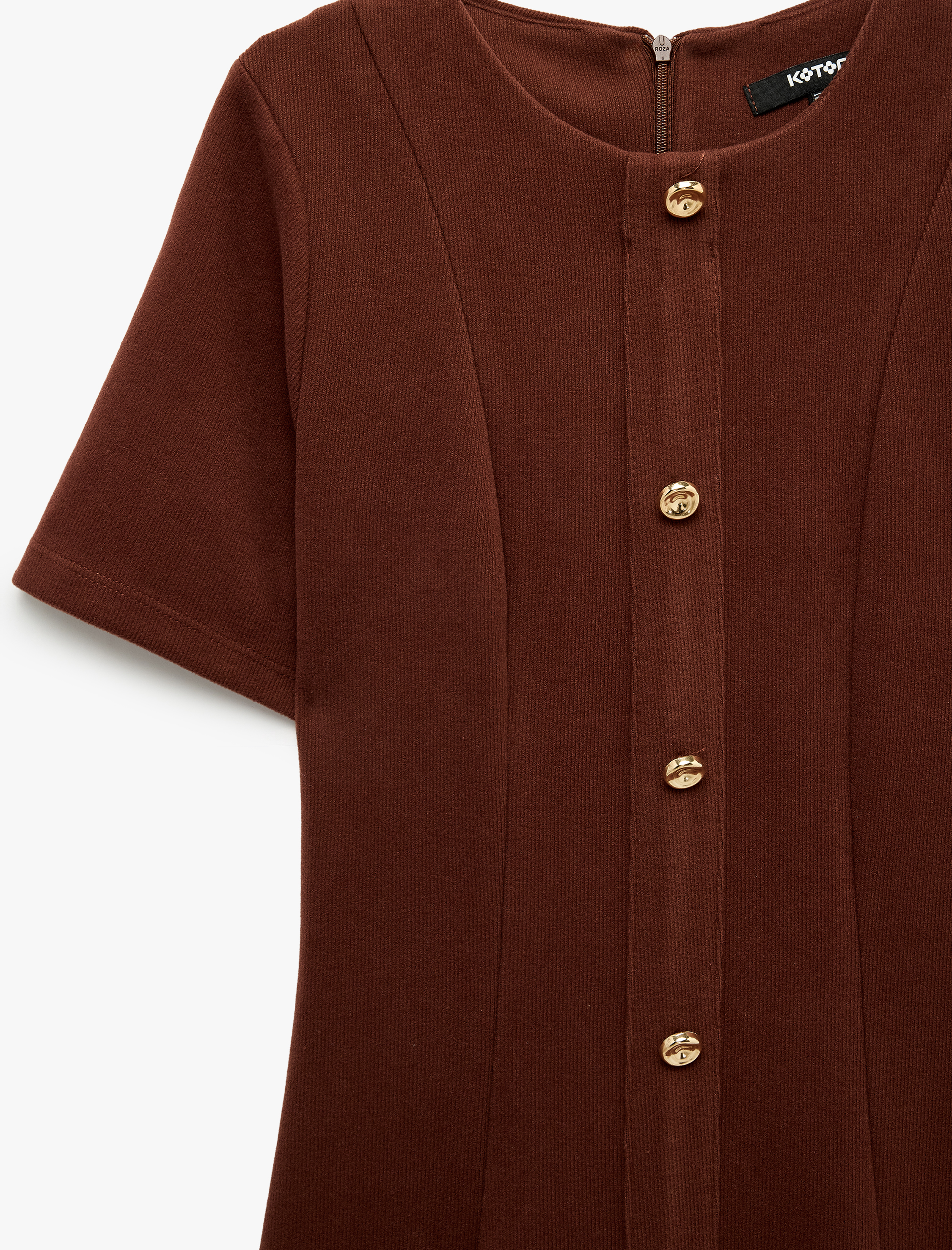   Slim Fit Bisiklet Yaka Kısa Kollu Süs Düğmeli Mini Elbise