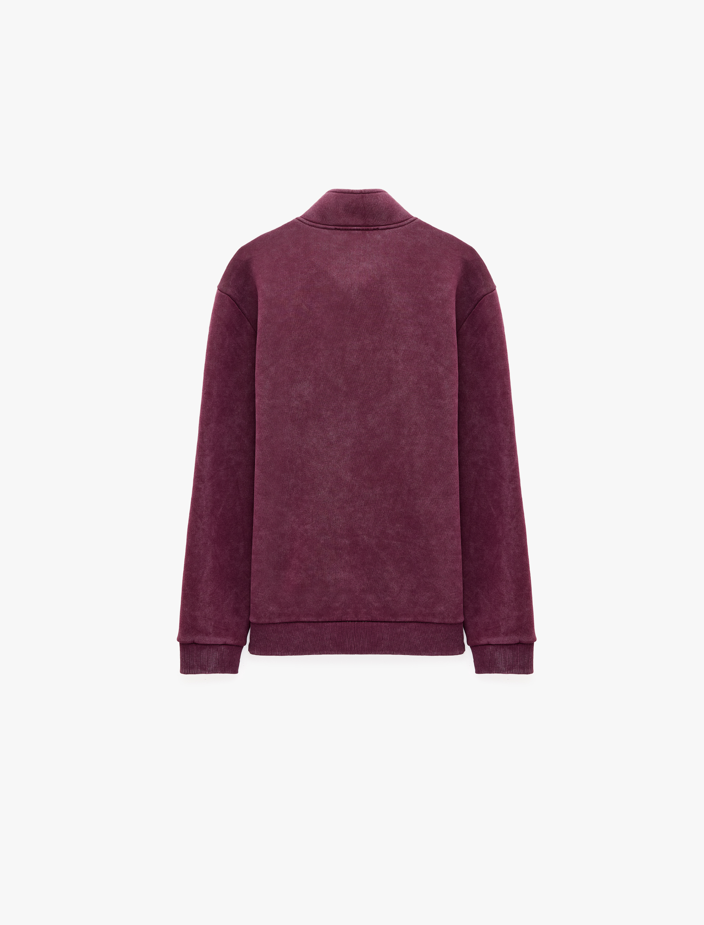   Şardonlu Rahat Kalıp Yıkamalı Uzun Kollu Yarım Fermuarlı Sweatshirt