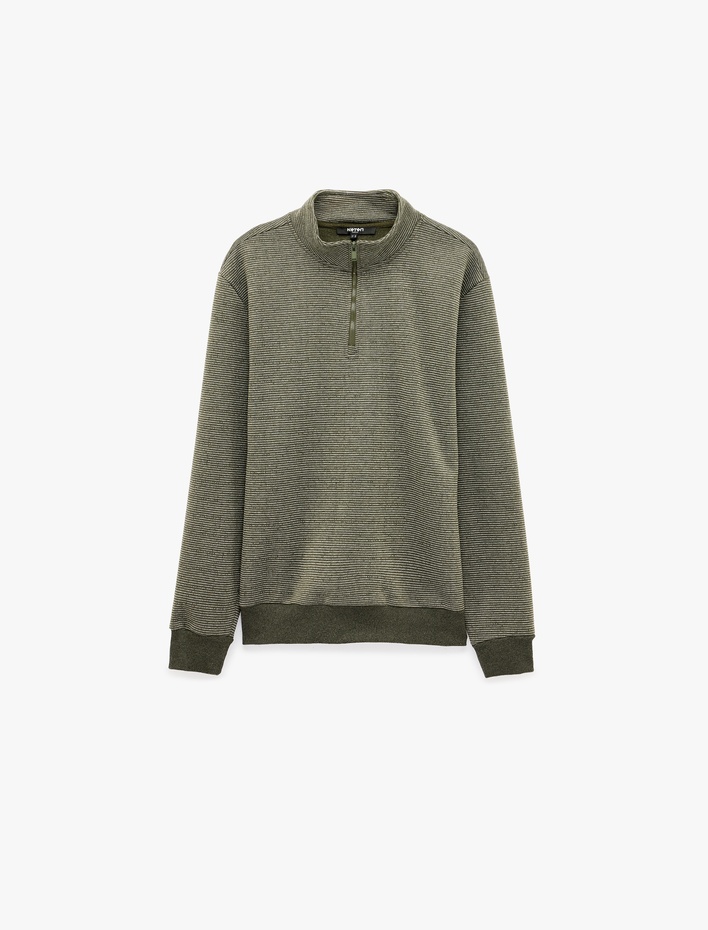  Üç İplik Şardonlu Cepli Uzun Kollu Fermuarlı Kapşonlu Sweatshirt