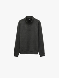 Üç İplik Şardonlu Cepli Uzun Kollu Fermuarlı Kapşonlu Sweatshirt