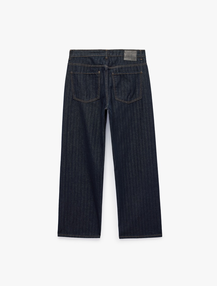  Bol Kalıp Pamuklu Çizgili Loose Fit Jean Pantolon - Steve Jean