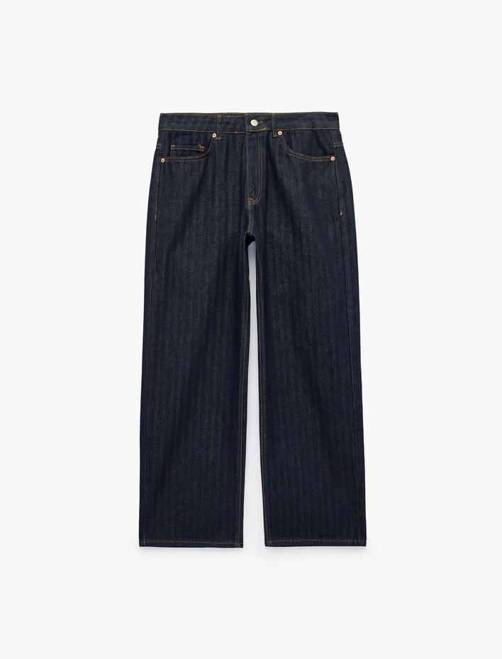  Bol Kalıp Pamuklu Çizgili Loose Fit Jean Pantolon - Steve Jean