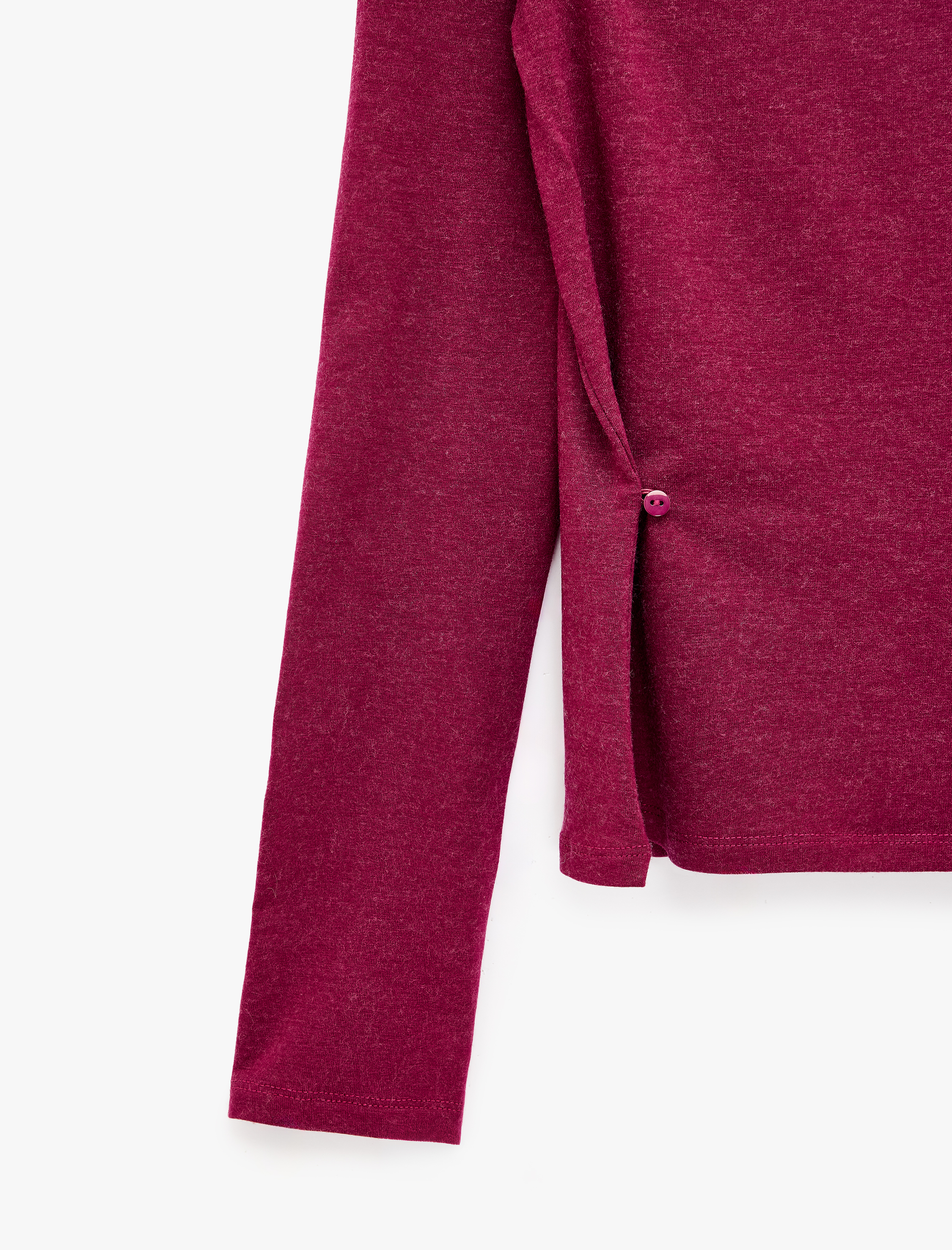   Slim Fit Yün Karışımlı Yuvarlak Yaka Yan Düğmeli Uzun Kollu Tişört