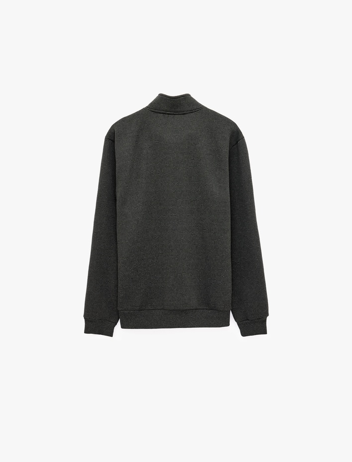 Üç İplik Şardonlu Cepli Uzun Kollu Fermuarlı Kapşonlu Sweatshirt