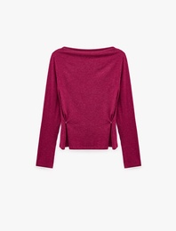 Slim Fit Yün Karışımlı Yuvarlak Yaka Yan Düğmeli Uzun Kollu Tişört
