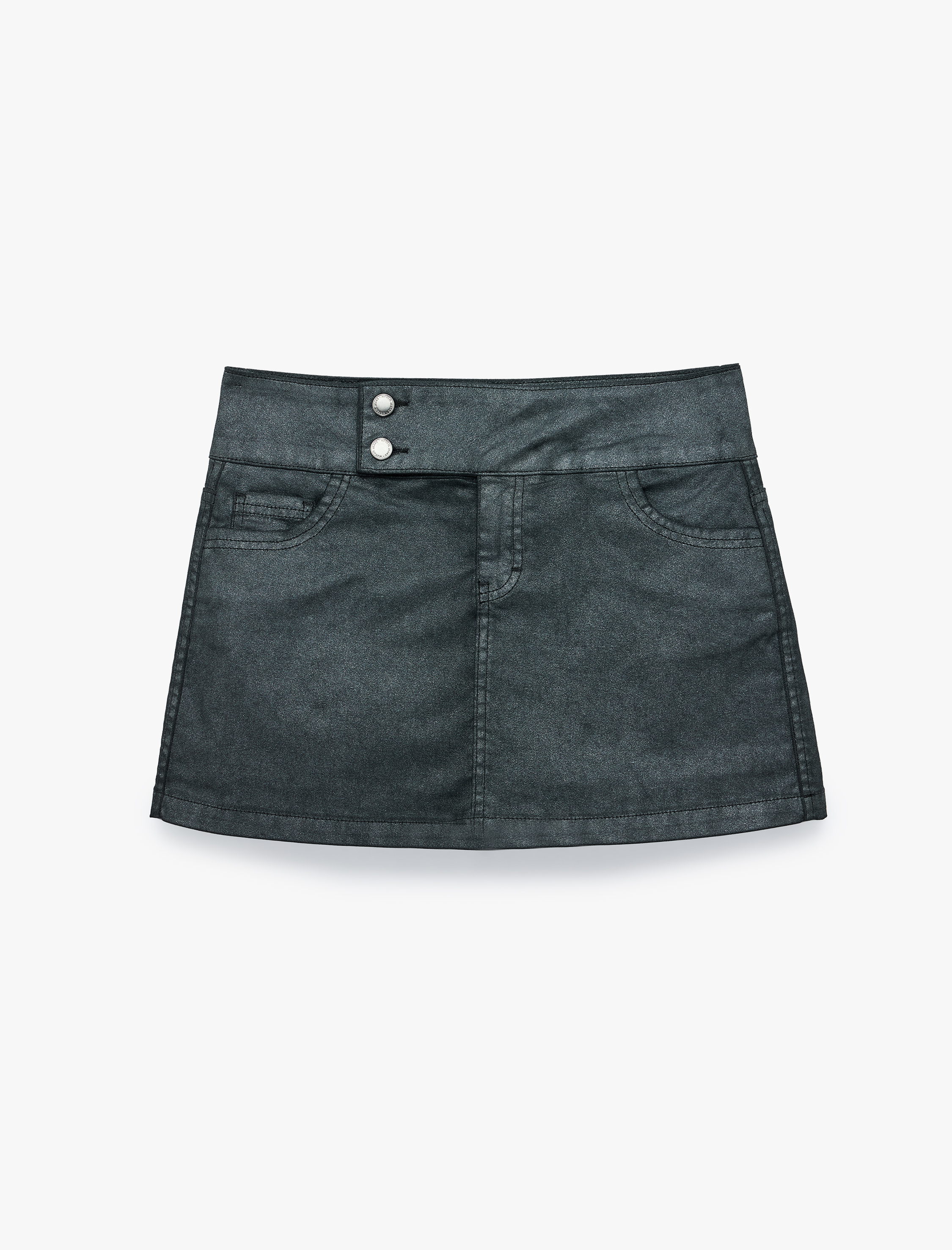   Normal Bel Düğme Detaylı Cepli Pamuklu Denim Mini Şort Etek
