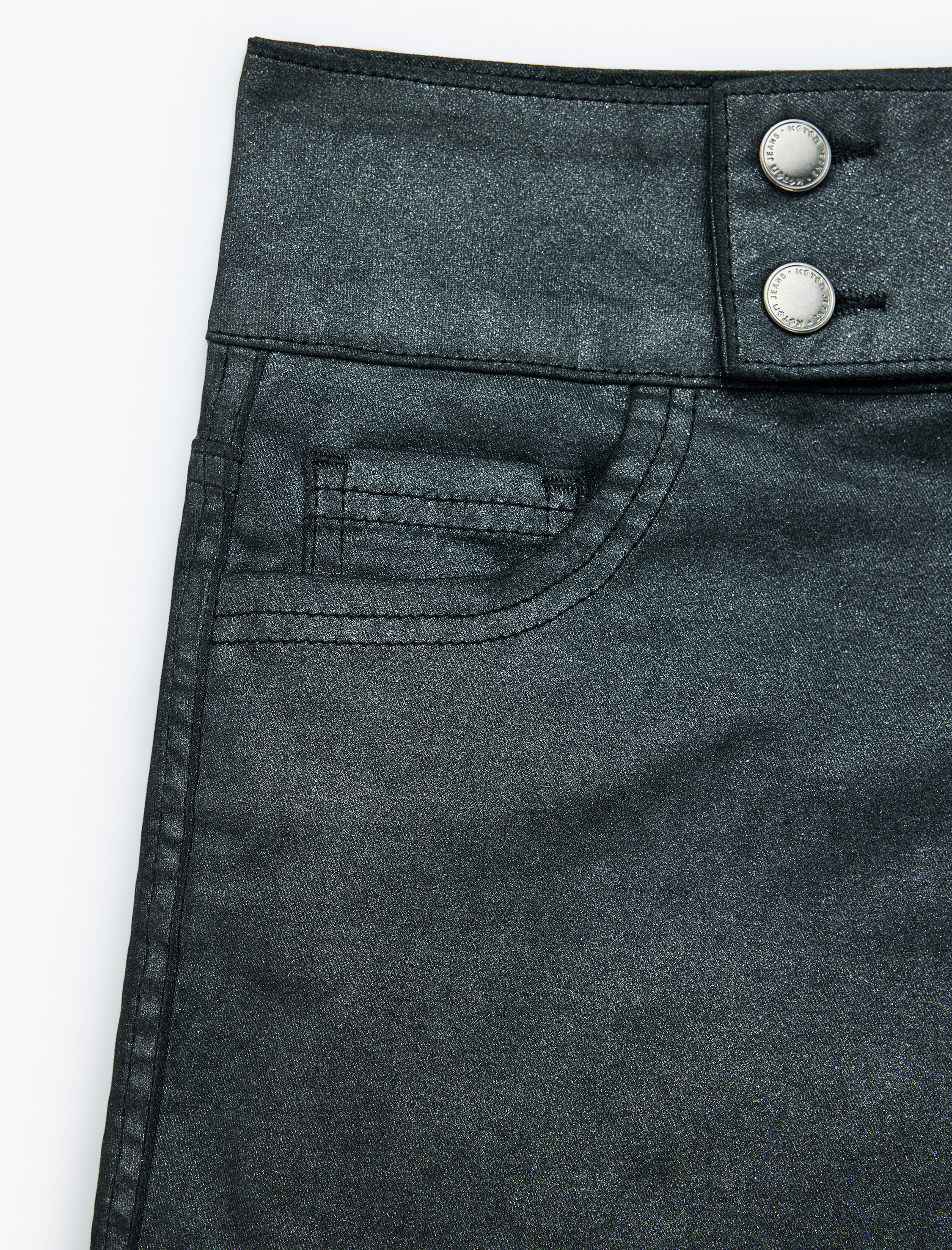   Normal Bel Düğme Detaylı Cepli Pamuklu Denim Mini Şort Etek
